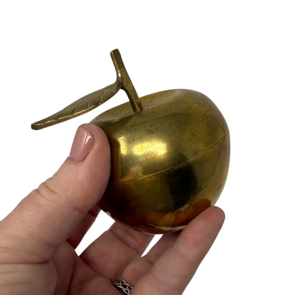 Vintage Solid Brass Apple Figurine Paperweight 3.25" Sculpture Fruit